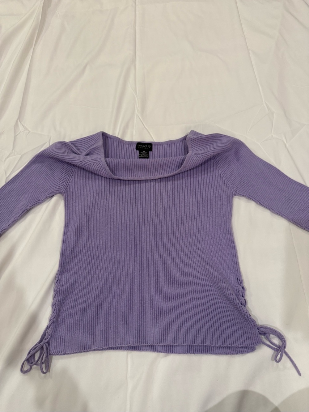 Y2K Vintage One Step Up Off The Shoulder Ribbed Sweater - Lavender